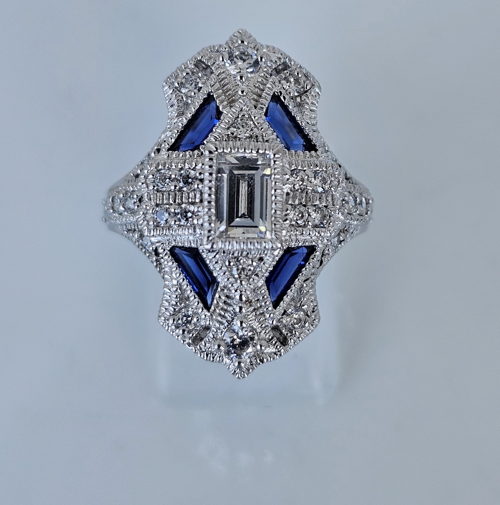 Beautiful Blue Sapphire & White Diamond Simulant Sterling Silver Ring Sz 6! - Picture 3 of 12